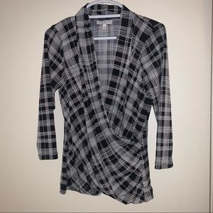 CHAUS New York Size Medium Black and White Wrap Blouse